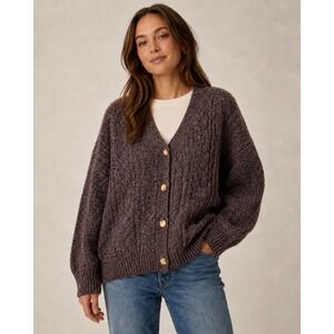 NWT Cozy Earth Oversized Cable Knit Cardigan Bordeaux Large Yak Alpaca Wool $375